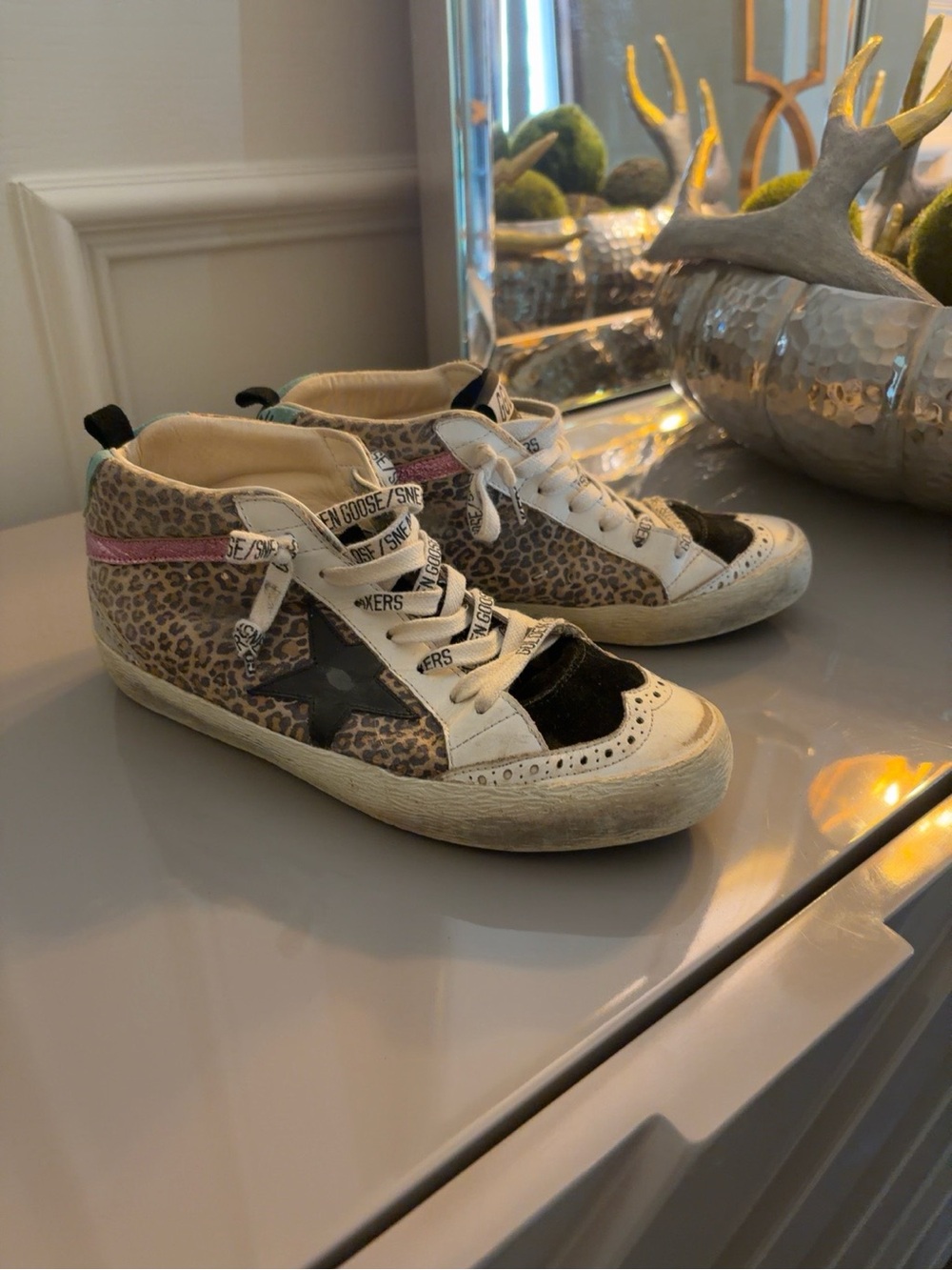 Golden Goose women’s midstar Leopard Sneakers in White, Blackpink glitter stripe - Picture 3 of 3